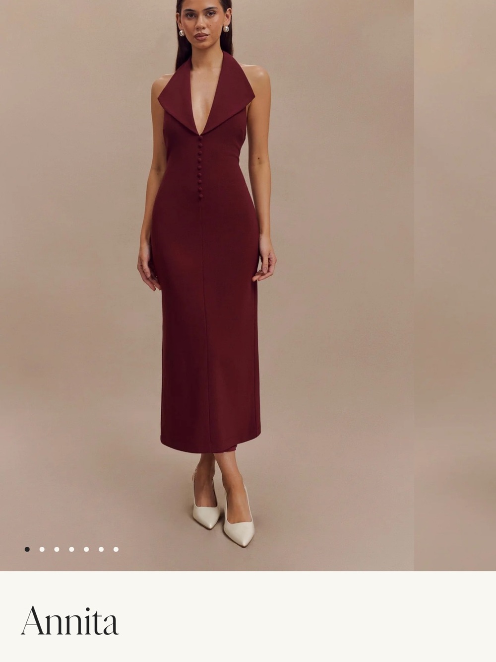 Meshki Annita Halter Midi Dress in Burgundy